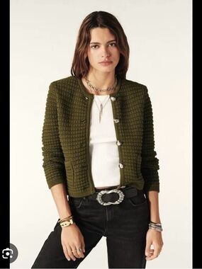 ba&sh Gaspard Cardigan Olive Green